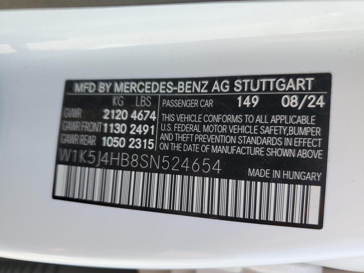 W1K5J4HB8SN524654 2025 Mercedes-Benz Cla 250 4Matic