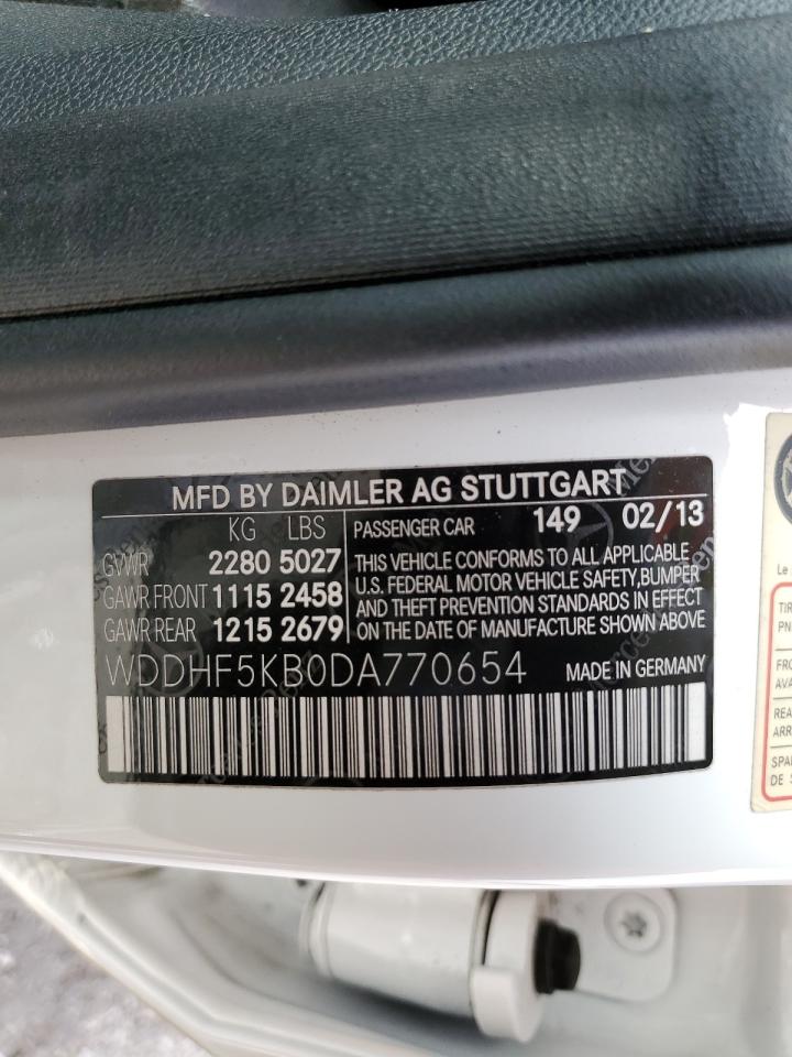 2013 Mercedes-Benz E 350 VIN: WDDHF5KB0DA770654 Lot: 65084075