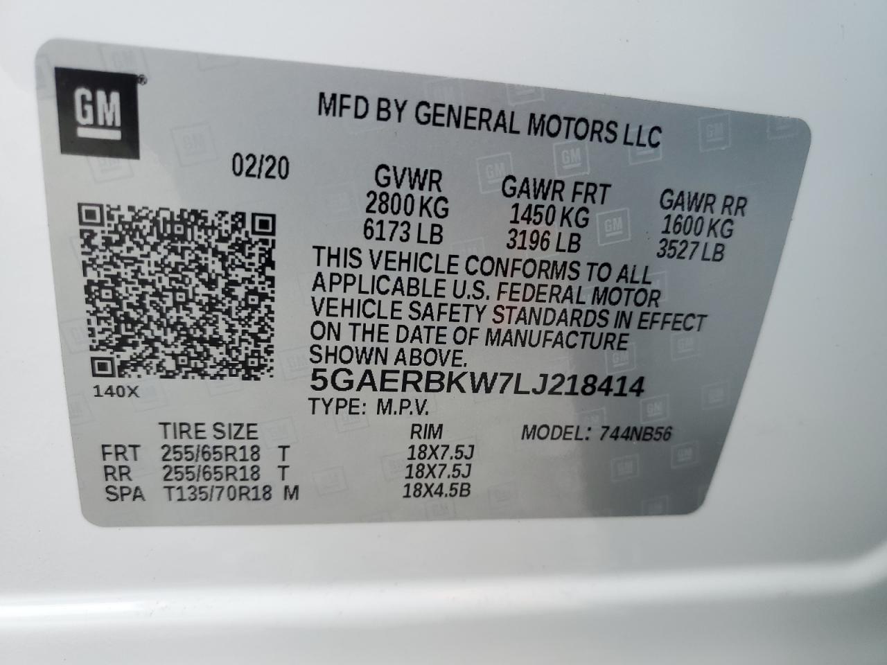 2020 Buick Enclave Essence VIN: 5GAERBKW7LJ218414 Lot: 64237015