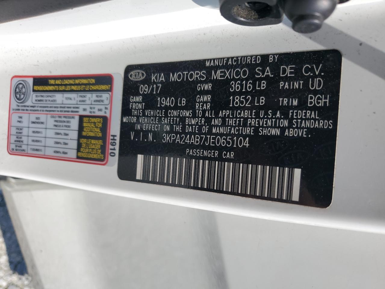 2018 Kia Rio Lx VIN: 3KPA24AB7JE065104 Lot: 63462455