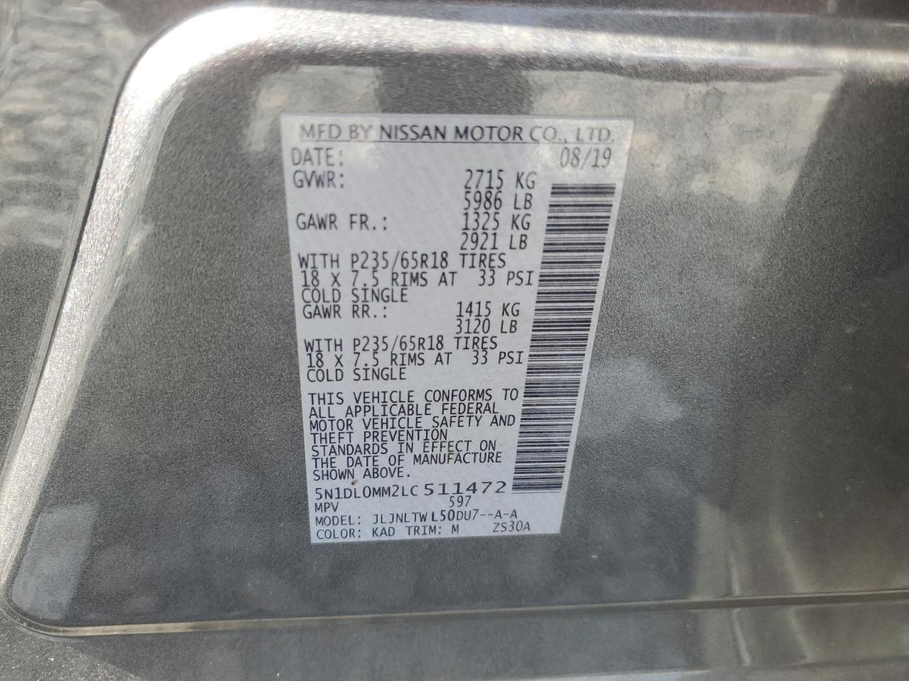 2020 Infiniti Qx60 Luxe VIN: 5N1DL0MM2LC511472 Lot: 66567075
