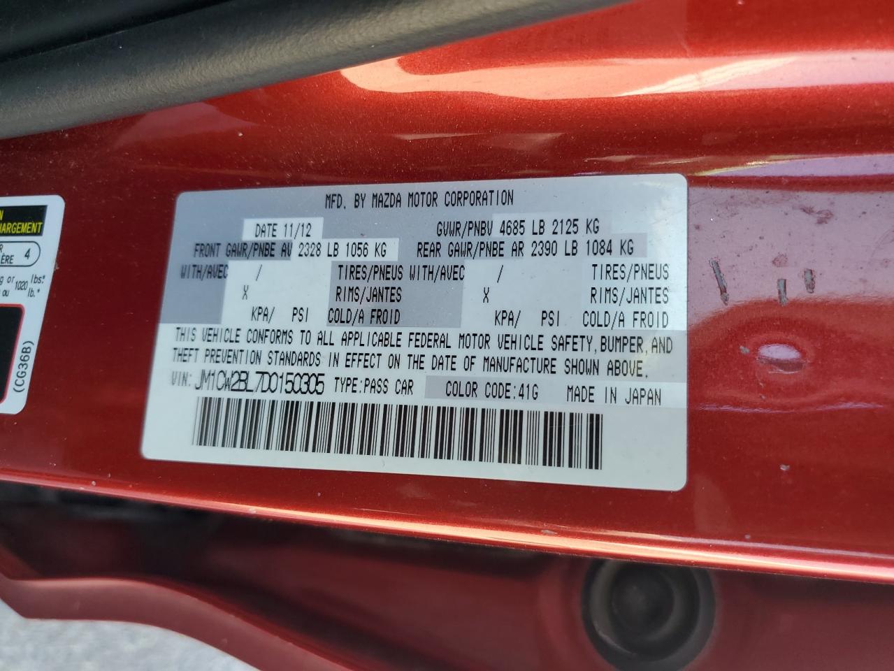 2013 Mazda 5 VIN: JM1CW2BL7D0150305 Lot: 64274365