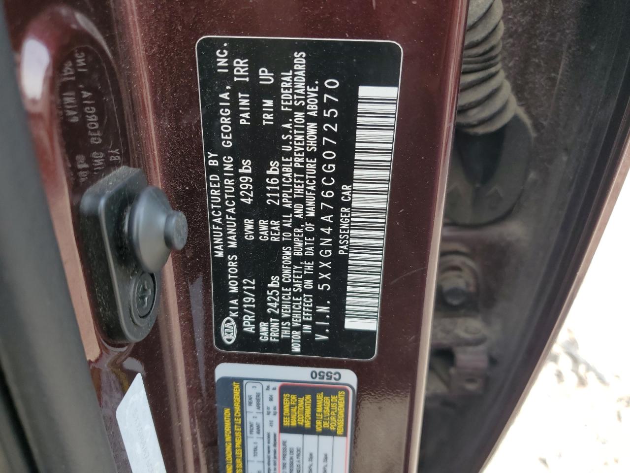 2012 Kia Optima Ex VIN: 5XXGN4A76CG072570 Lot: 64301075
