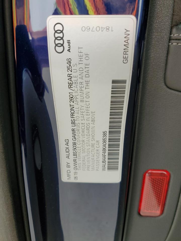 2019 Audi S4 Premium Plus VIN: WAUB4AF48KA085385 Lot: 66285235