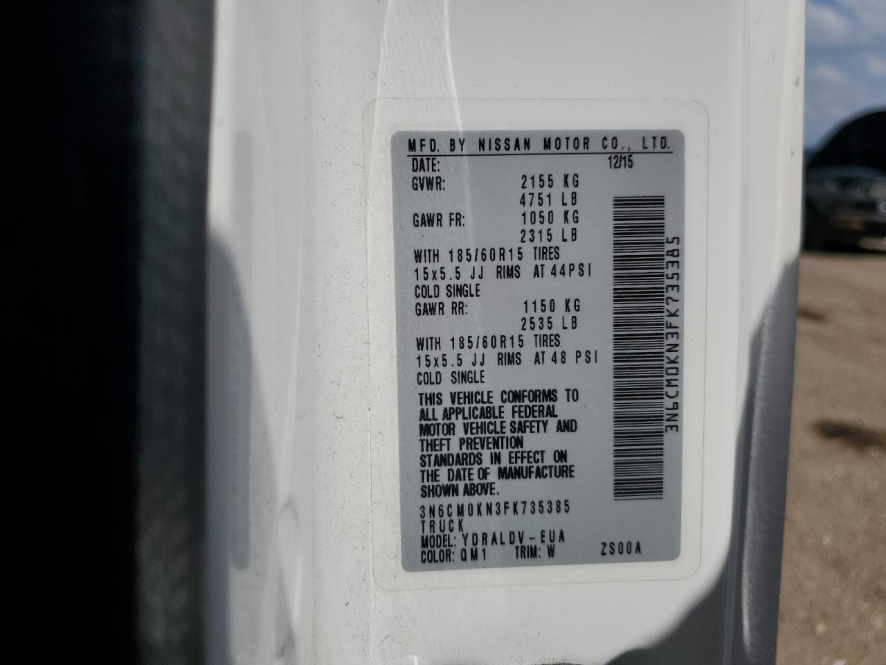 2015 Nissan Nv200 2.5S VIN: 3N6CM0KN3FK735385 Lot: 64756175