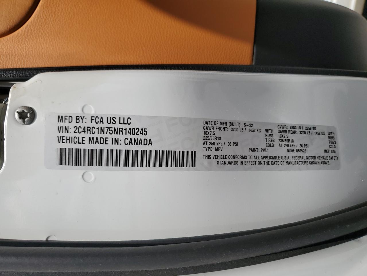 2022 Chrysler Pacifica Hybrid Pinnacle VIN: 2C4RC1N75NR140245 Lot: 63350395