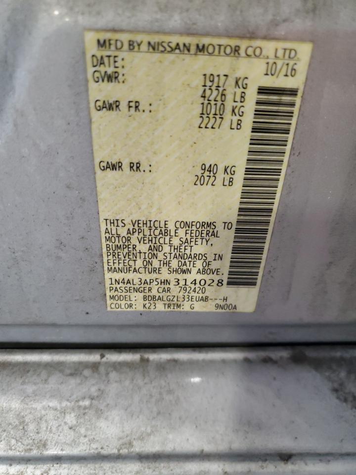 2017 Nissan Altima 2.5 VIN: 1N4AL3AP5HN314028 Lot: 63274165