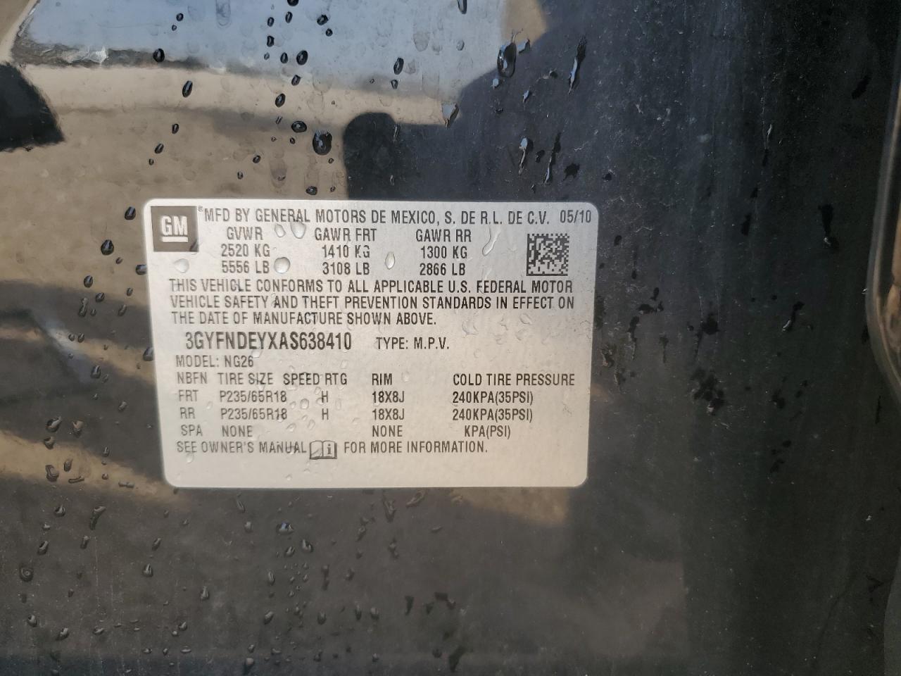 2010 Cadillac Srx Luxury Collection VIN: 3GYFNDEYXAS638410 Lot: 65655575