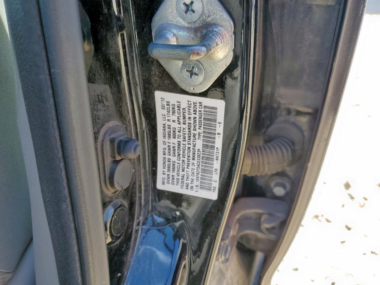 2012 Honda Civic Lx VIN: 19XFB2F54CE338239 Lot: 67105405