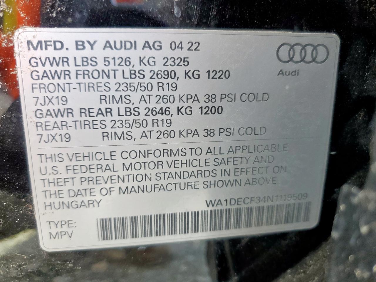2022 Audi Q3 Premium S Line 45 VIN: WA1DECF34N1119509 Lot: 63446235