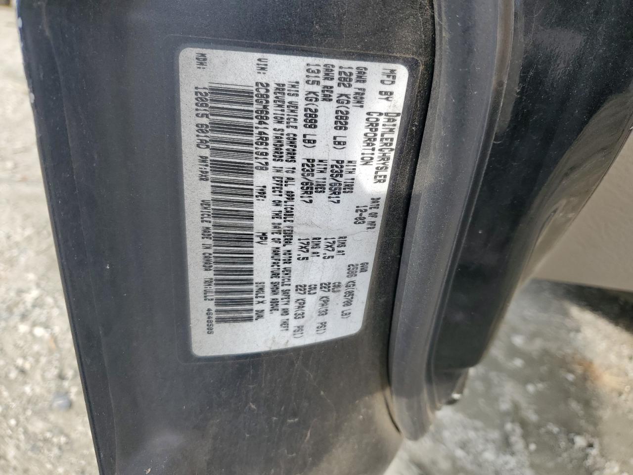 2004 Chrysler Pacifica VIN: 2C8GM68414R619178 Lot: 63307485