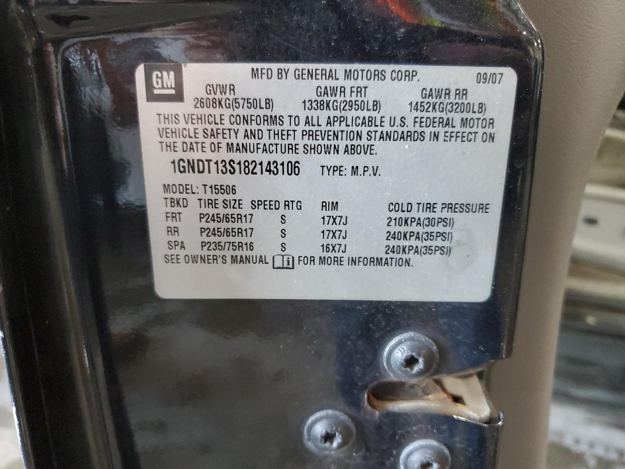 1gndt13s182143106 1GNDT13S182143106 2008 Chevrolet Trailblazer Ls