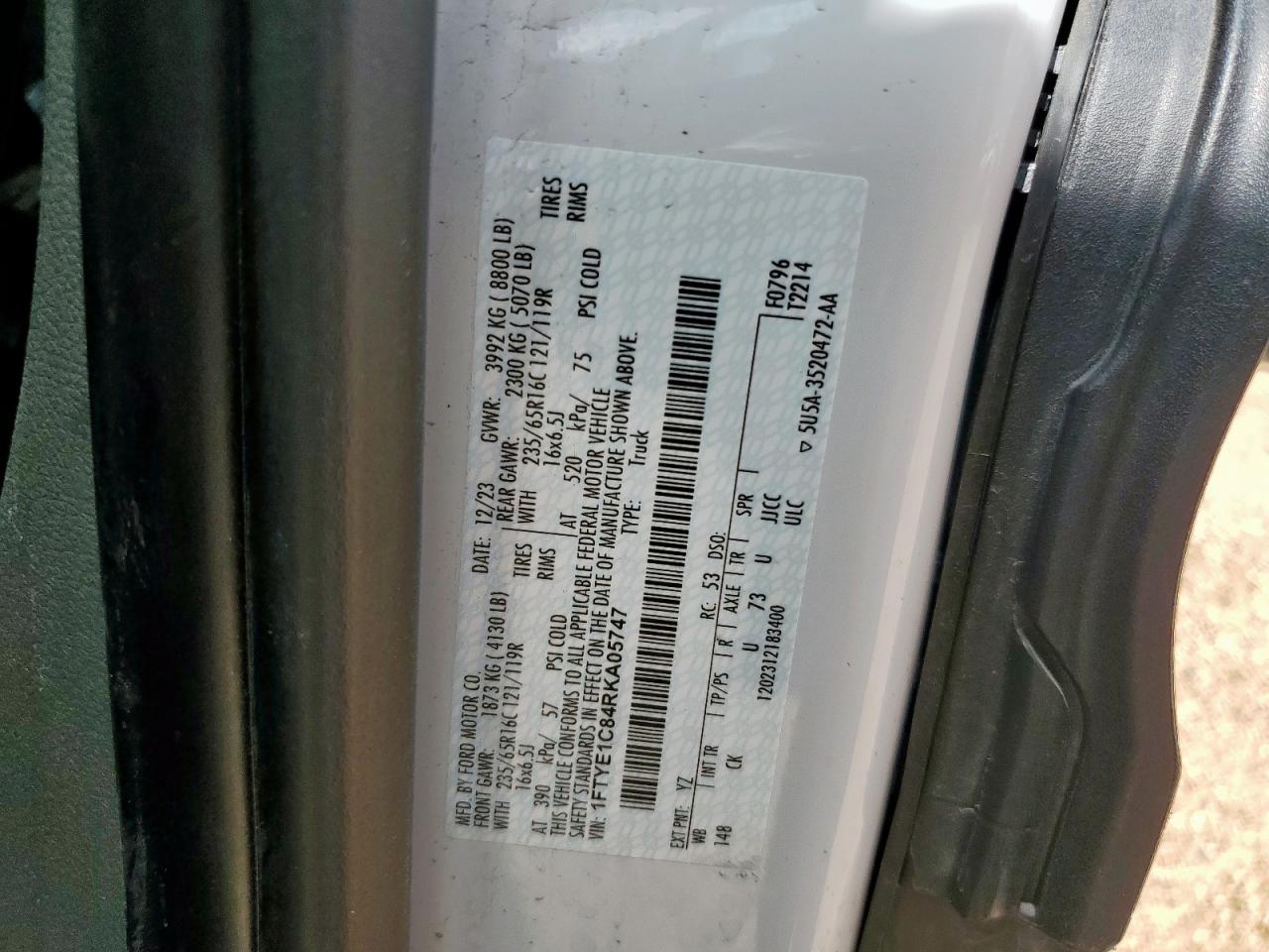 2024 Ford Transit T-150 VIN: 1FTYE1C84RKA05747 Lot: 63692475