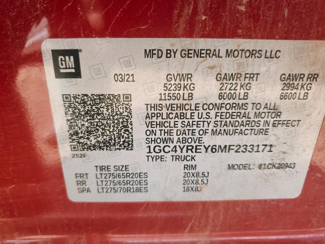 2021 Chevrolet Silverado K2500 High Country VIN: 1GC4YREY6MF233171 Lot: 63534675