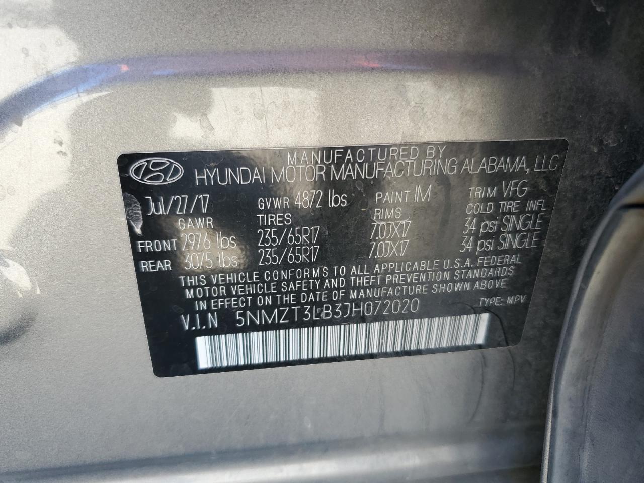 2018 Hyundai Santa Fe Sport VIN: 5NMZT3LB3JH072020 Lot: 65630205