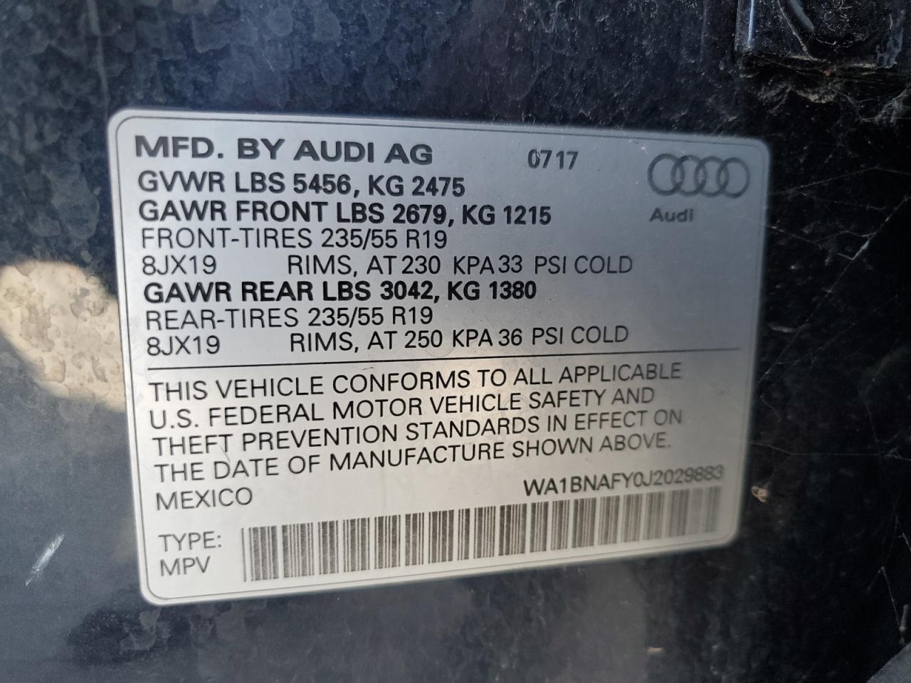 2018 Audi Q5 Premium Plus VIN: WA1BNAFY0J2029883 Lot: 63664425