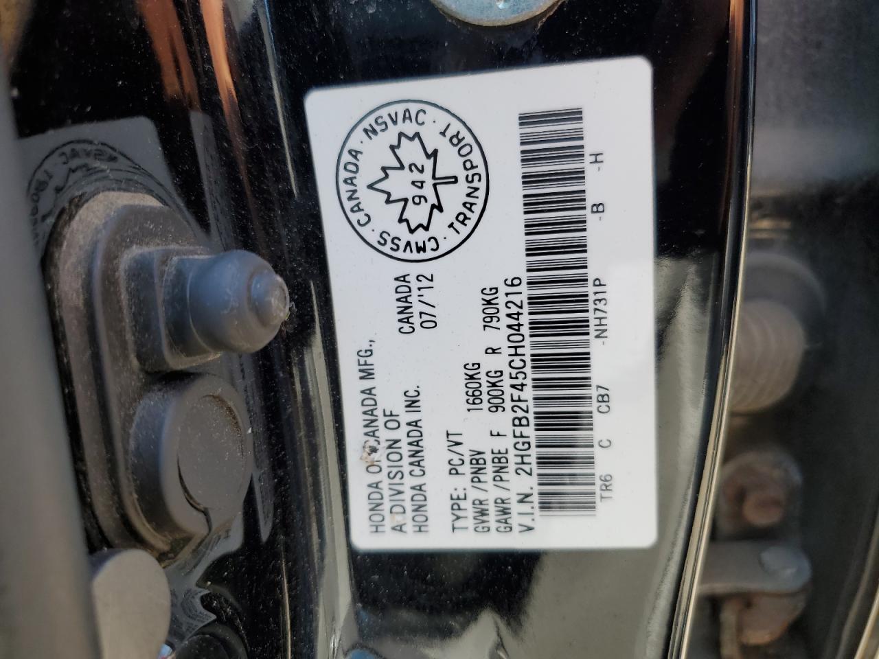 2012 Honda Civic Lx VIN: 2HGFB2F45CH044216 Lot: 63901215