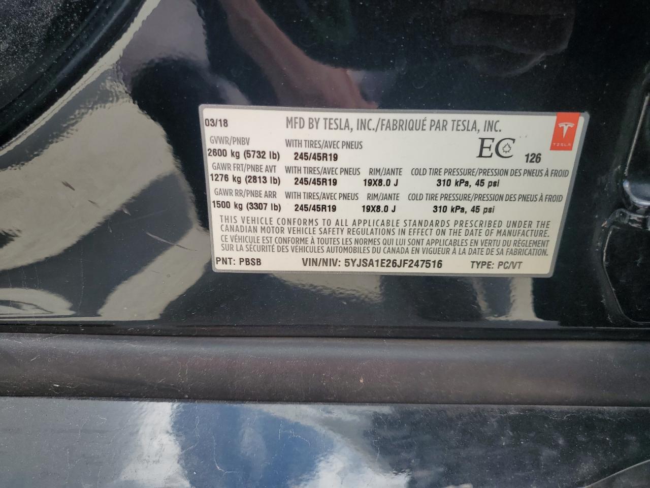 2018 Tesla Model S VIN: 5YJSA1E26JF247516 Lot: 64101915