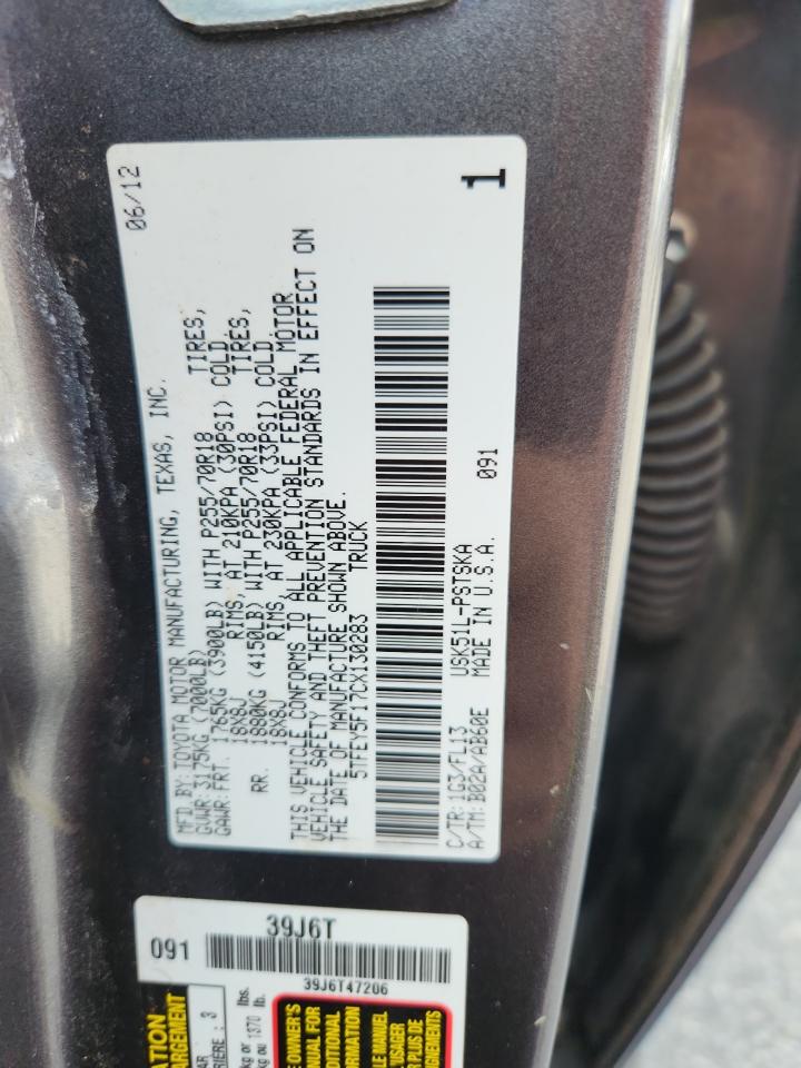 2012 Toyota Tundra Crewmax Sr5 VIN: 5TFEY5F17CX130283 Lot: 61864005