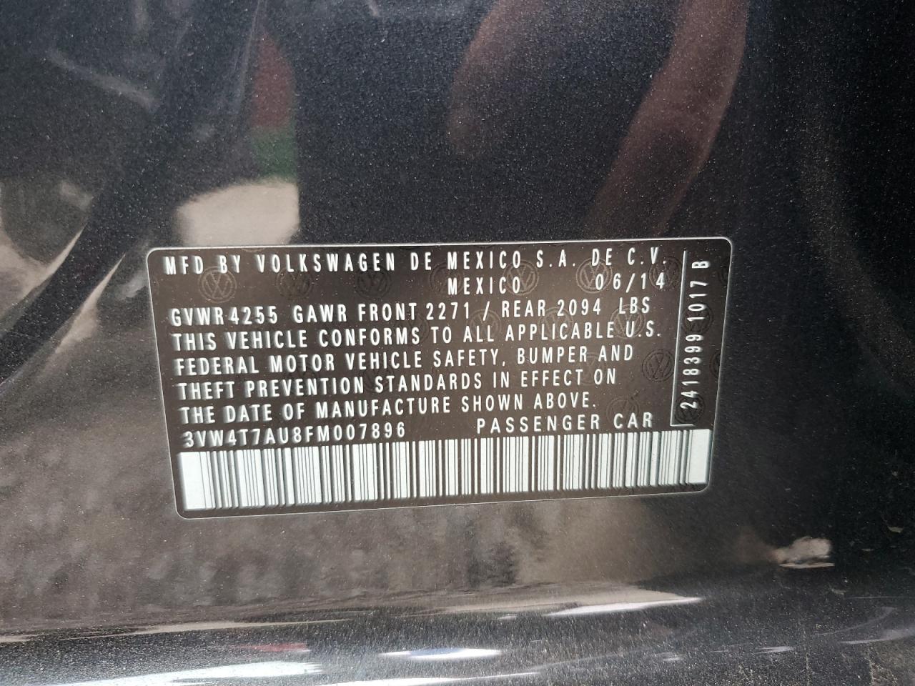 2015 Volkswagen Gti VIN: 3VW4T7AU8FM007896 Lot: 65599075