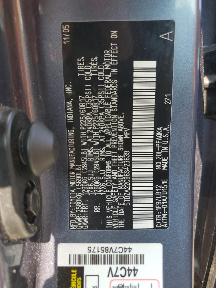 2006 Toyota Sienna Xle VIN: 5TDZA22C96S423639 Lot: 64781785