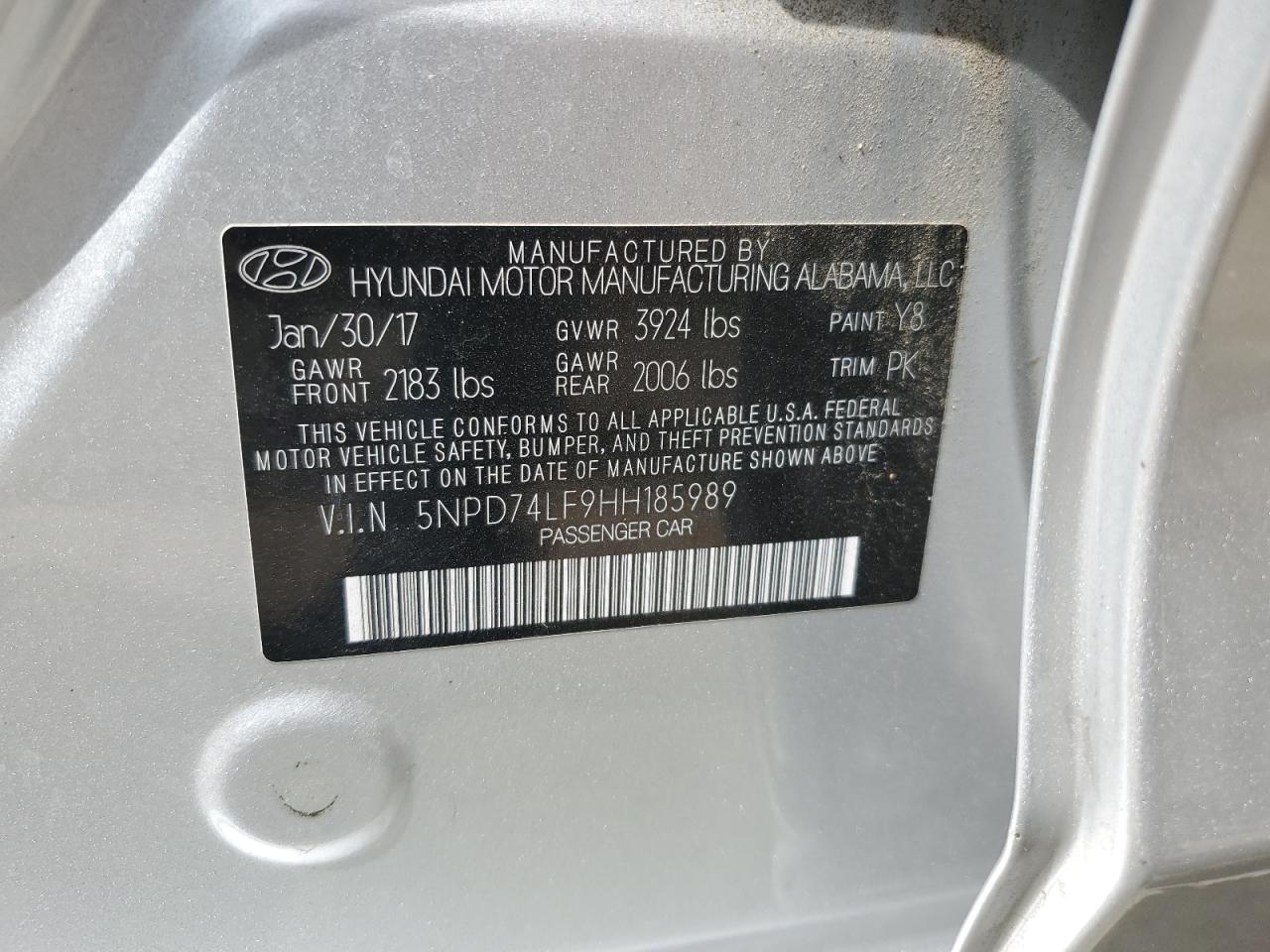 2017 Hyundai Elantra Se VIN: 5NPD74LF9HH185989 Lot: 65542445