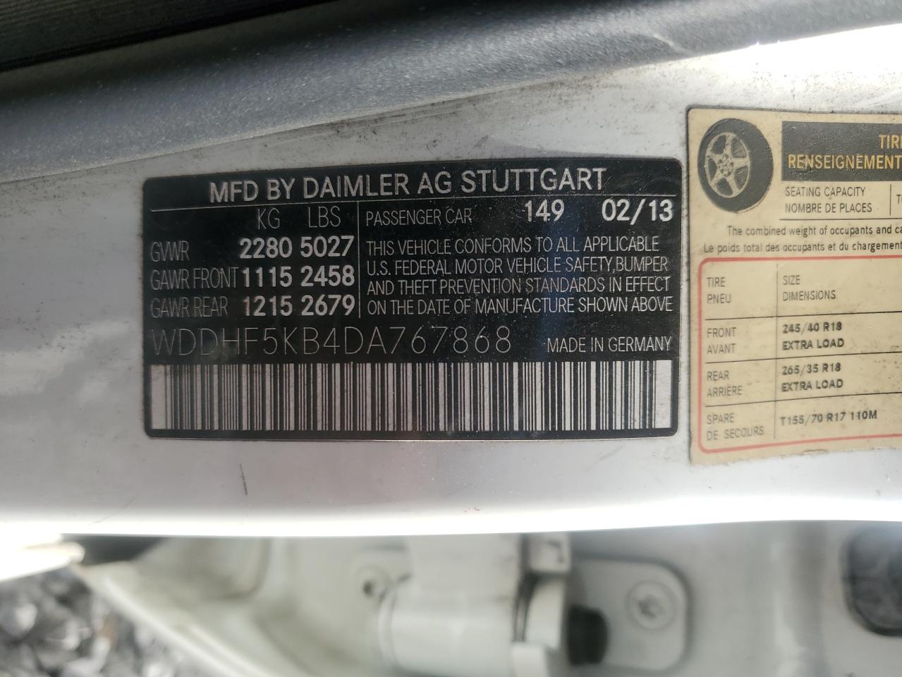 wddhf5kb4da767868 WDDHF5KB4DA767868 2013 Mercedes-Benz E 350
