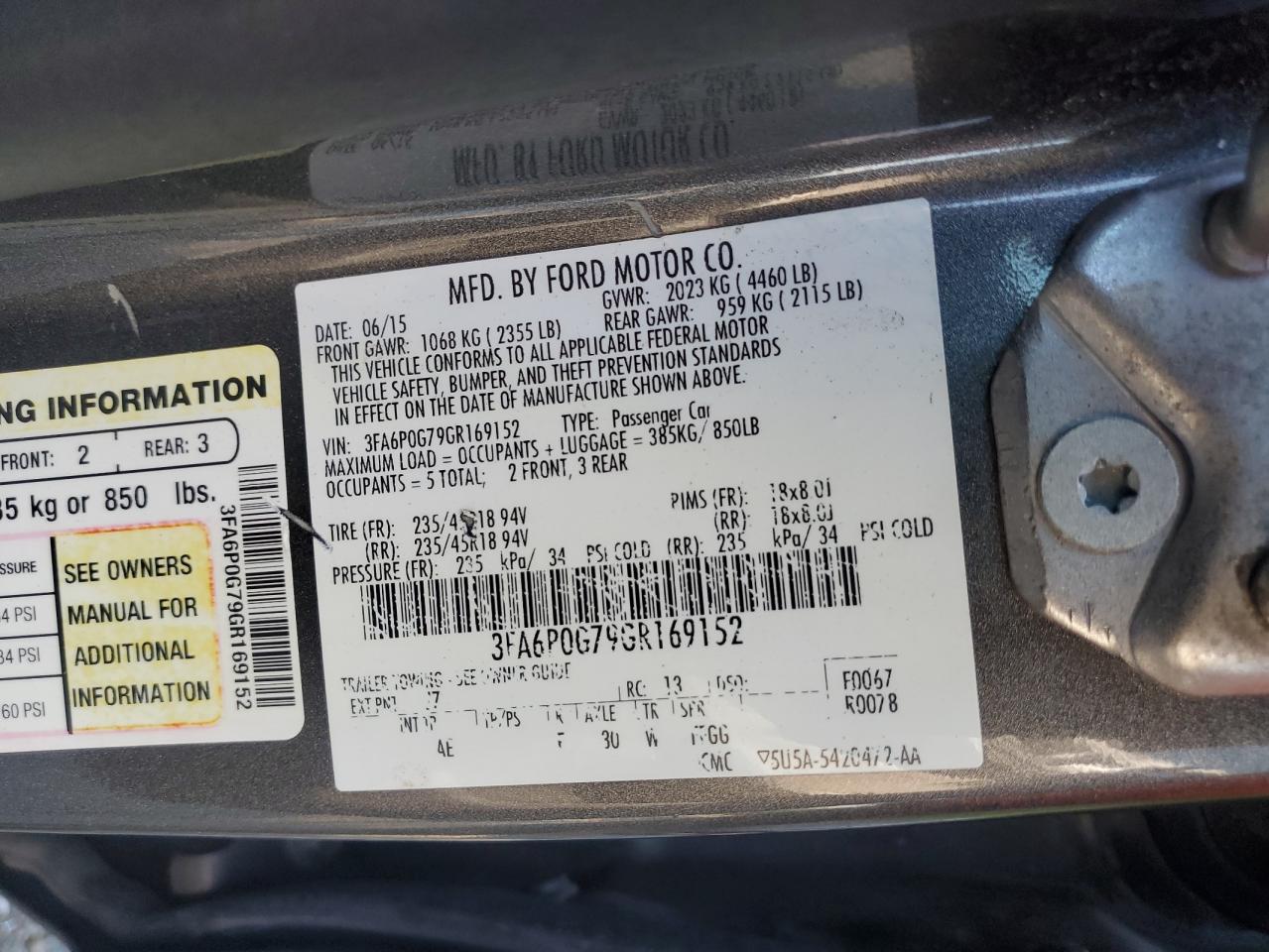 2016 Ford Fusion S VIN: 3FA6P0G79GR169152 Lot: 64998765