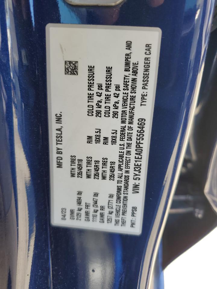 2023 Tesla Model 3 VIN: 5YJ3E1EA0PF556469 Lot: 63046915
