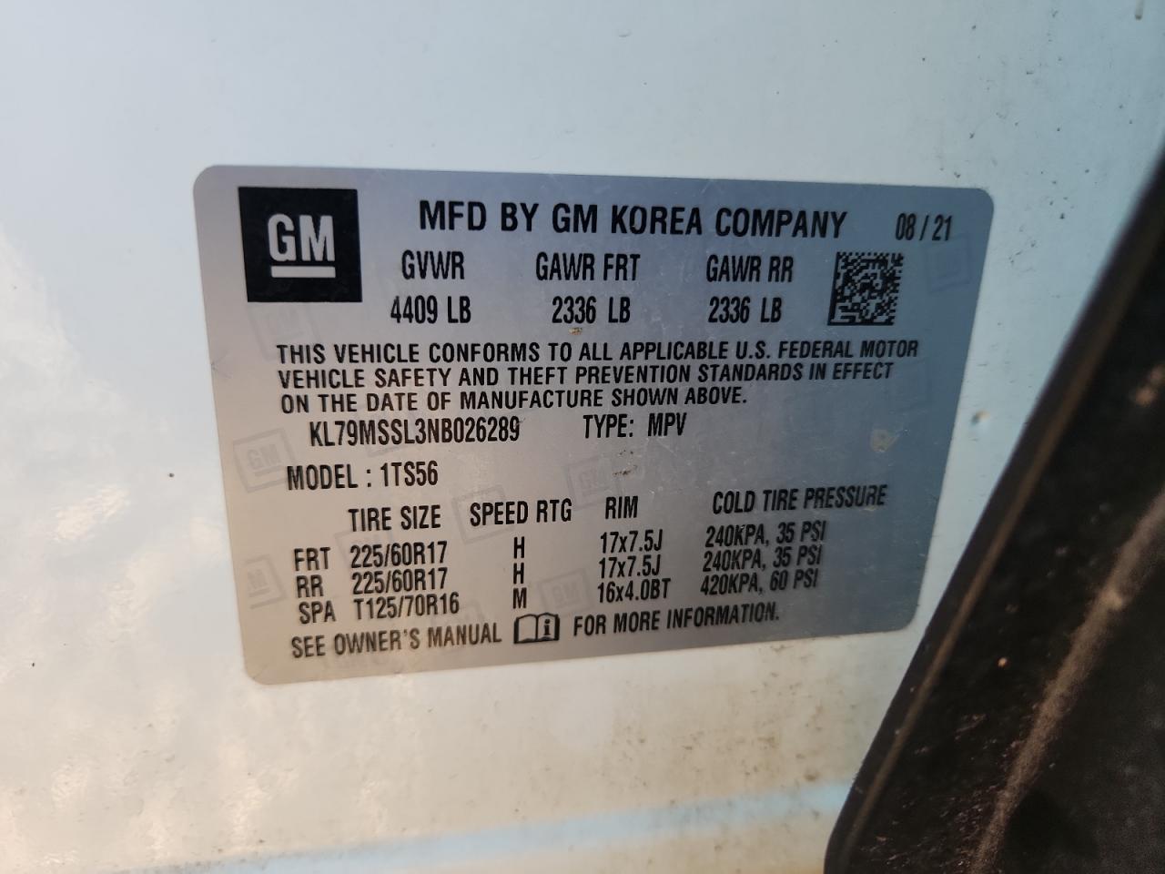 2022 Chevrolet Trailblazer Activ VIN: KL79MSSL3NB026289 Lot: 64669425