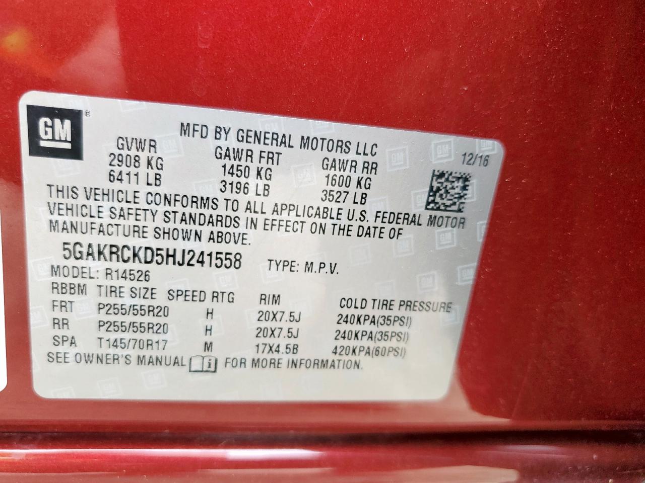 2017 Buick Enclave VIN: 5GAKRCKD5HJ241558 Lot: 67138565