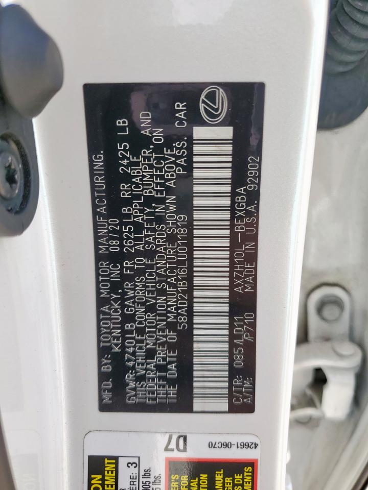 2020 Lexus Es 300H VIN: 58AD21B16LU011819 Lot: 64119785