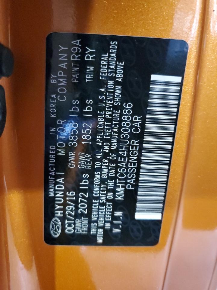 2017 Hyundai Veloster Turbo VIN: KMHTC6AE4HU308886 Lot: 64119245