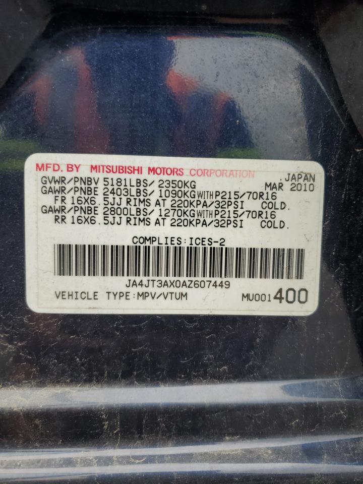 2010 Mitsubishi Outlander Xls VIN: JA4JT3AX0AZ607449 Lot: 65320065