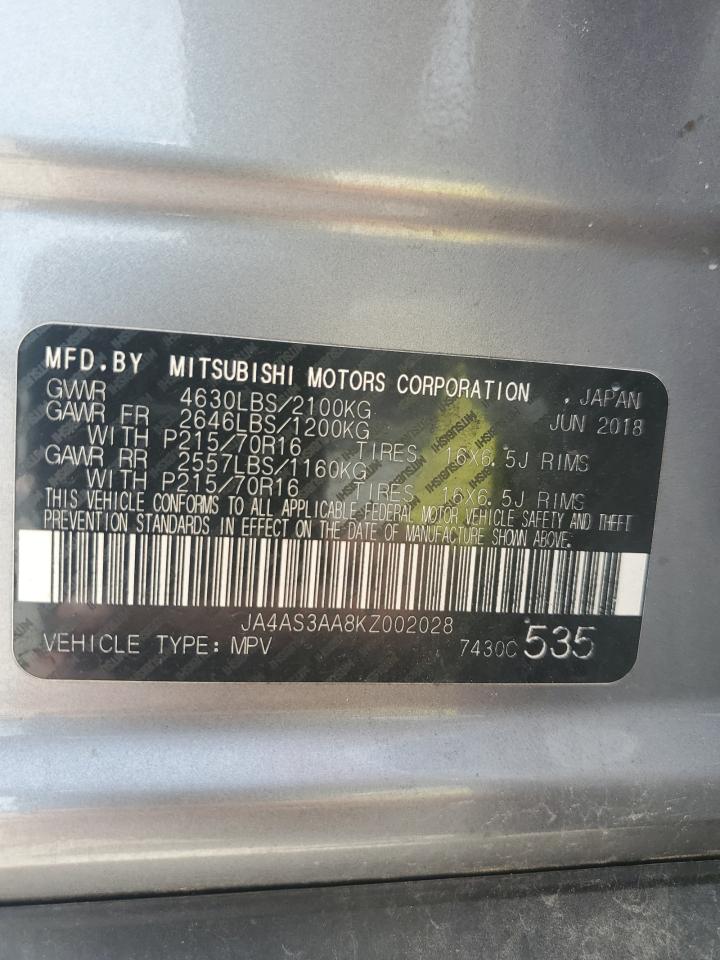 2019 Mitsubishi Eclipse Cross Es VIN: JA4AS3AA8KZ002028 Lot: 64638925