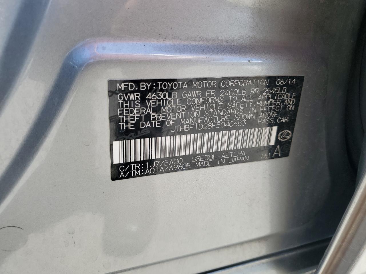 2014 Lexus Is 250 VIN: JTHBF1D28E5040683 Lot: 64143835