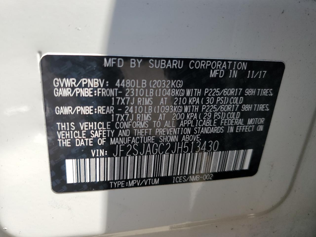 2018 Subaru Forester 2.5I Premium VIN: JF2SJAGC2JH513430 Lot: 64820645