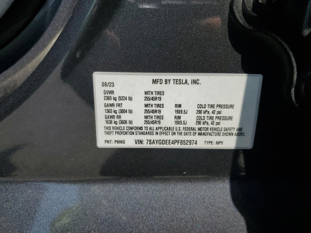 2023 Tesla Model Y VIN: 7SAYGDEE4PF852974 Lot: 64977385