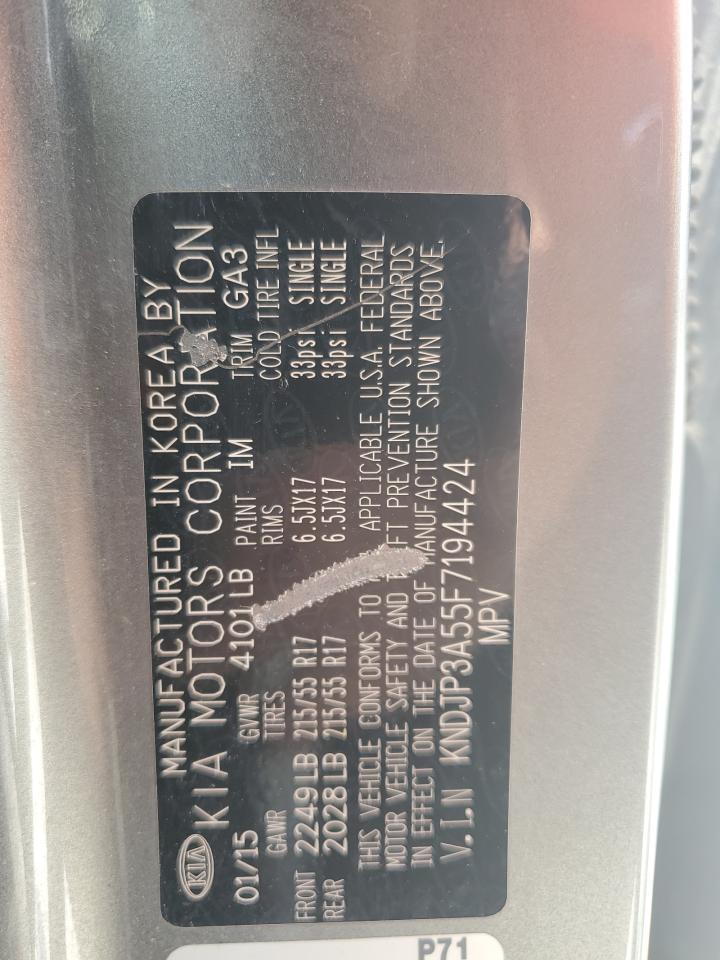 2015 Kia Soul + VIN: KNDJP3A55F7194424 Lot: 64048465