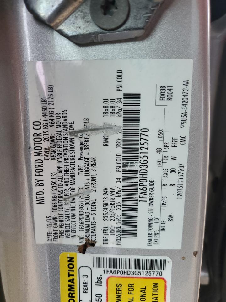 2016 Ford Fusion Se VIN: 1FA6P0HD3G5125770 Lot: 65323375
