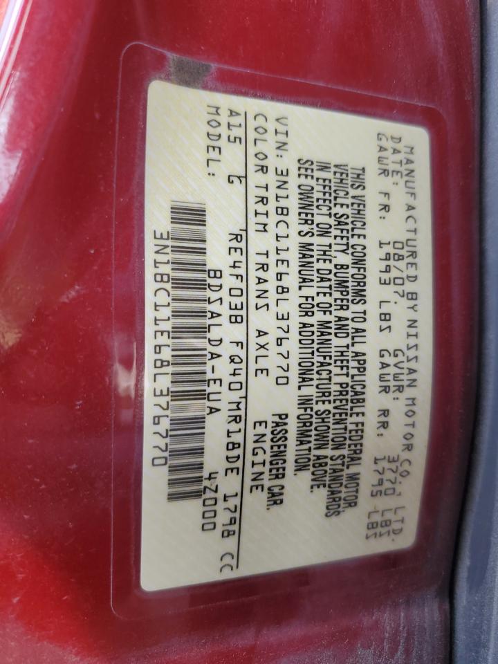 2008 Nissan Versa S VIN: 3N1BC11E68L376770 Lot: 63911695