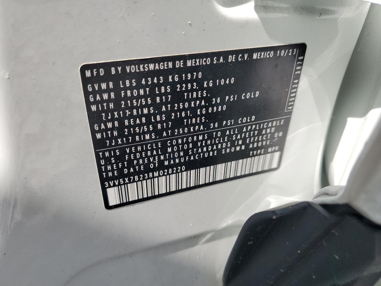 2024 Volkswagen Taos S VIN: 3VV5X7B23RM028220 Lot: 64061665