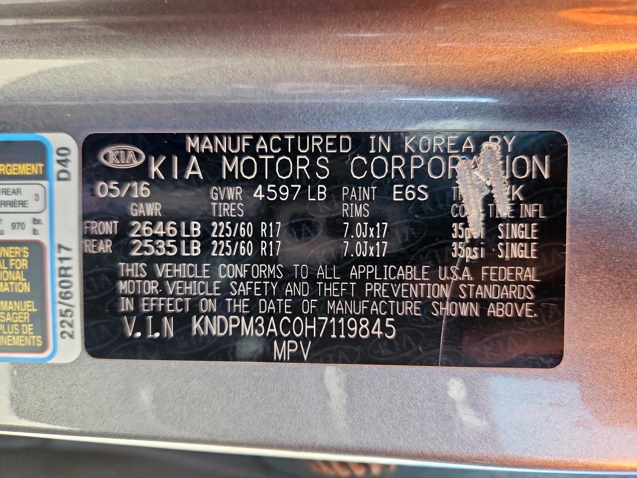 2017 Kia Sportage Lx VIN: KNDPM3AC0H7119845 Lot: 63597095
