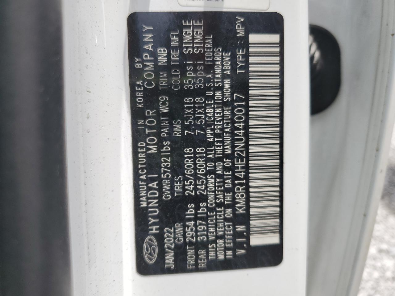 2022 Hyundai Palisade Se VIN: KM8R14HE2NU440017 Lot: 63863105