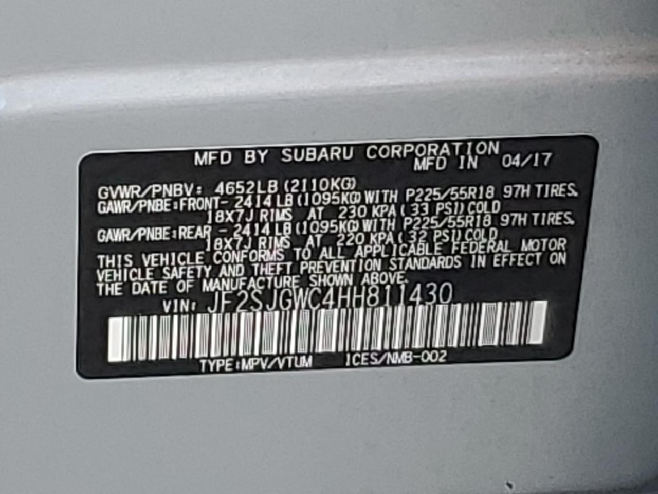 2017 Subaru Forester 2.0Xt Touring VIN: JF2SJGWC4HH811430 Lot: 60372225