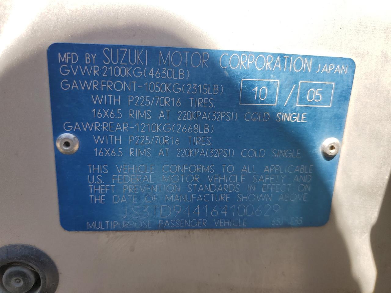js3td944164100629 JS3TD944164100629 2006 Suzuki Grand Vitara Xsport