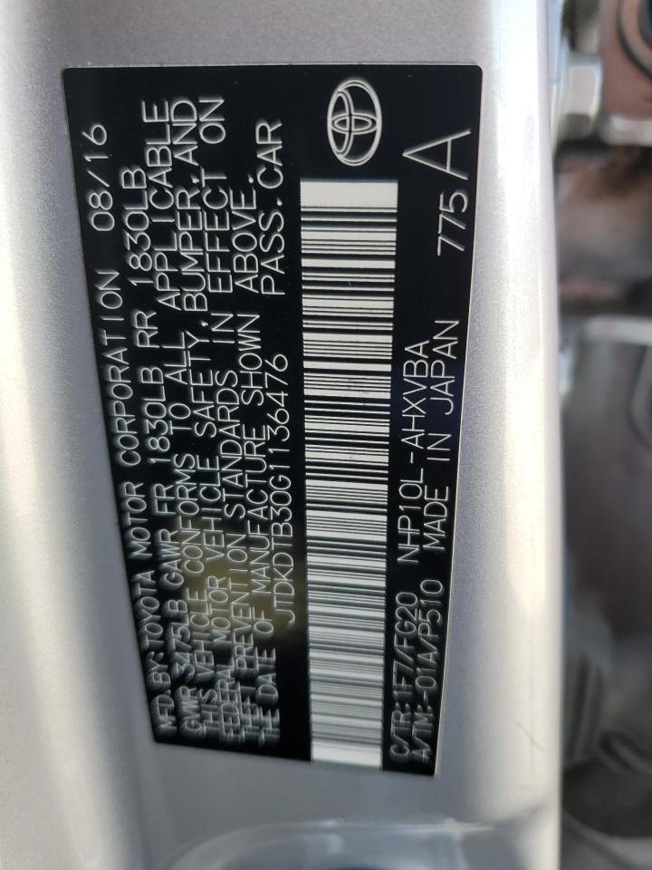 2016 Toyota Prius C VIN: JTDKDTB30G1136476 Lot: 64232075