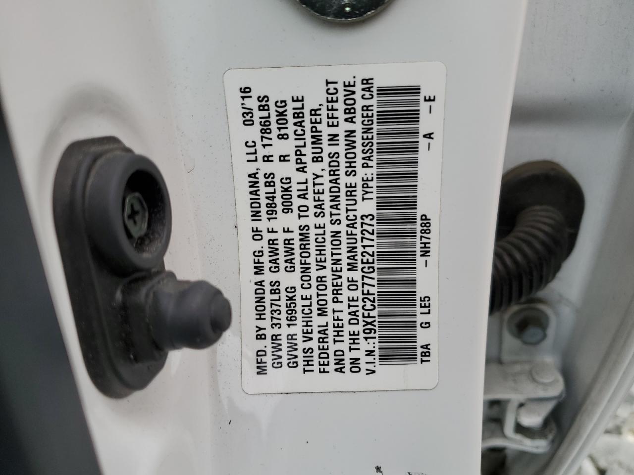 2016 Honda Civic Ex VIN: 19XFC2F77GE217273 Lot: 65549645
