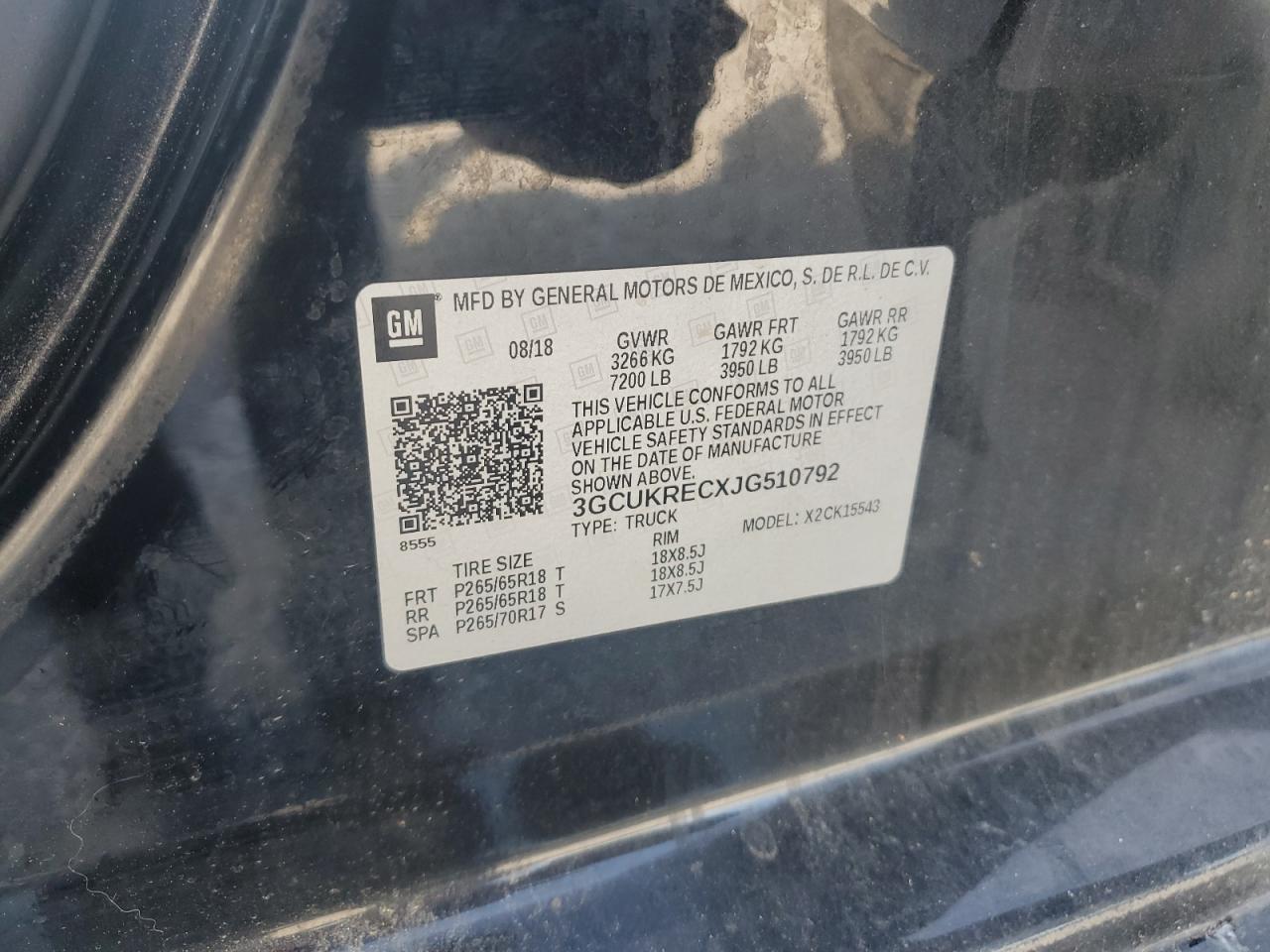 2018 Chevrolet Silverado K1500 Lt VIN: 3GCUKRECXJG510792 Lot: 64185675