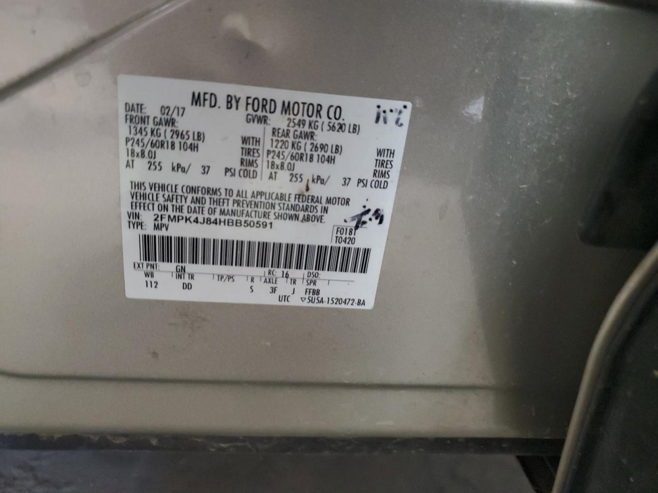 2017 Ford Edge Sel VIN: 2FMPK4J84HBB50591 Lot: 64632635